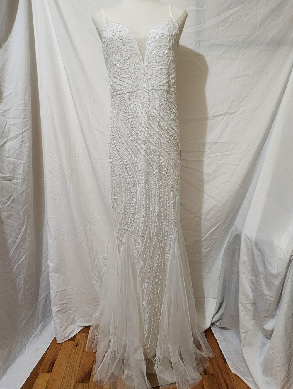 Lulu's White Beaded Spaghetti-Strap Wedding Gown